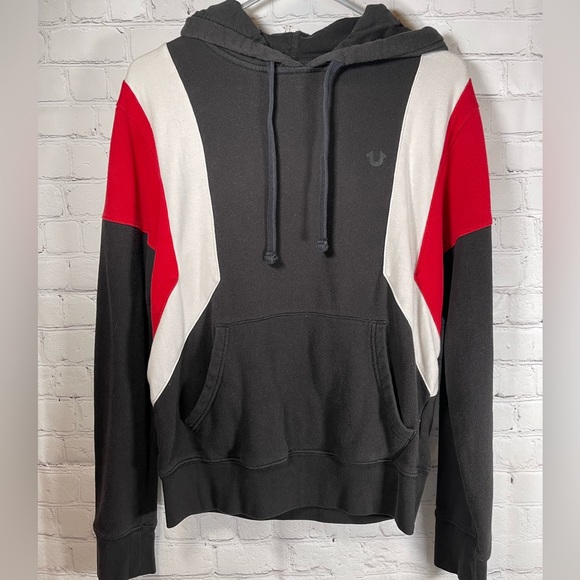 True Religion Mens Small Hoodie Sweatshirt Logo Pullover Black - Picture 2 of 8